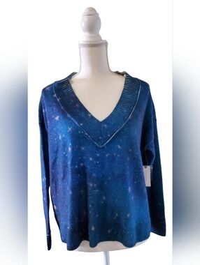 Anthropologie Blue Star-Print V-Neck Sweater